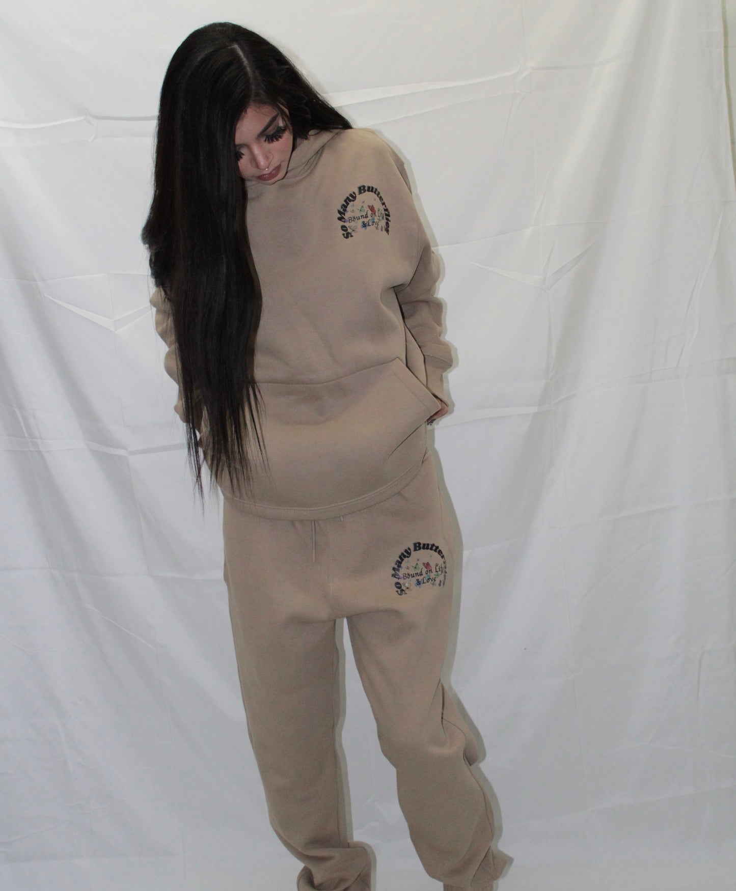 (Beige) So Many Butterflies Heavyweight Sweatsuit